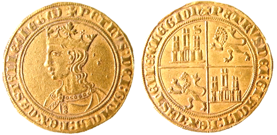 Tipo 10. Dobla de oro con el busto del Rey Pedro I de a 35 maravedís