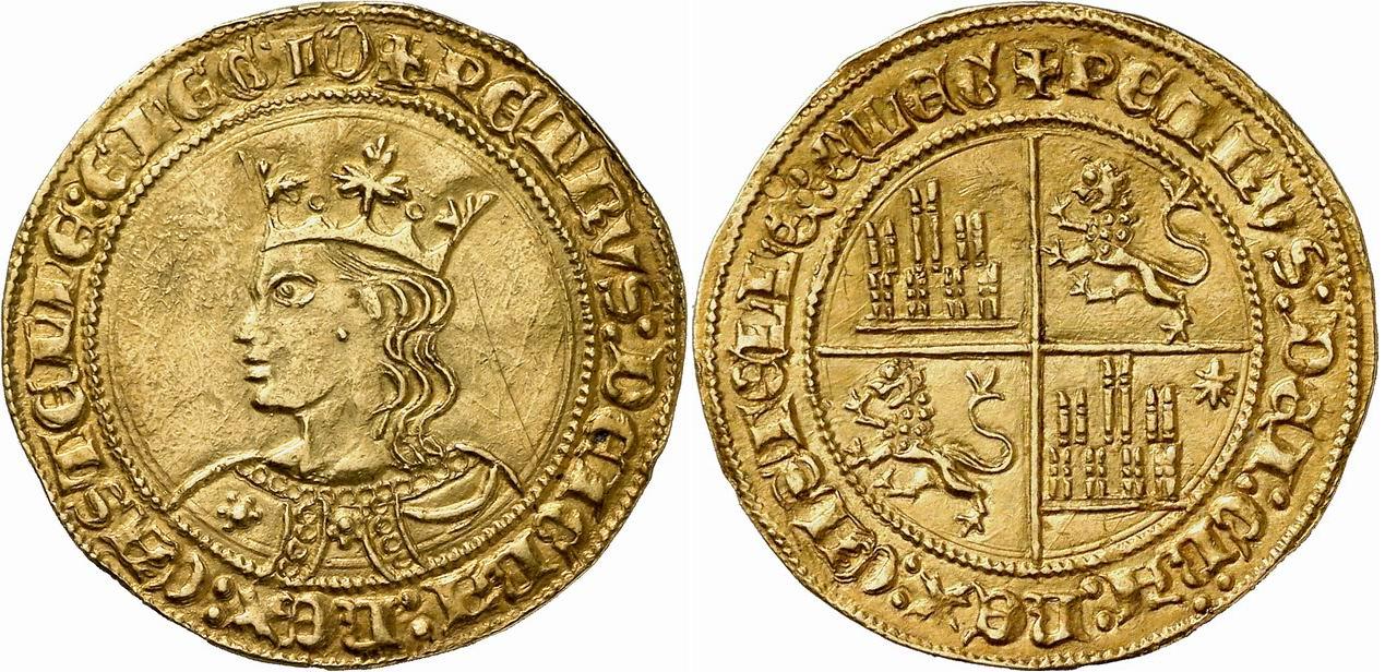 Tipo 10. Dobla de oro con el busto del Rey Pedro I de a 35 maravedís