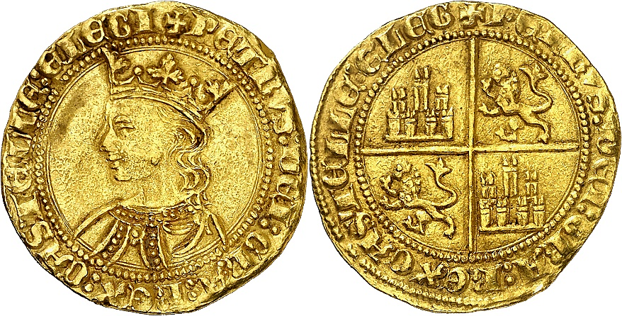 Tipo 10. Dobla de oro con el busto del Rey Pedro I de a 35 maravedís