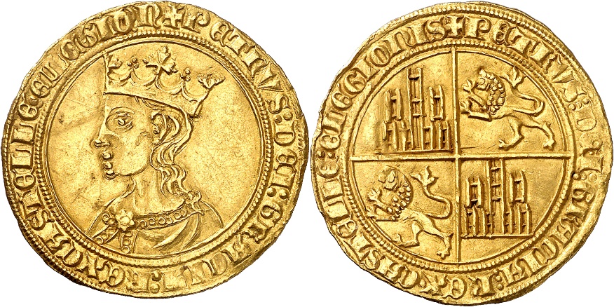 Tipo 10. Dobla de oro con el busto del Rey Pedro I de a 35 maravedís
