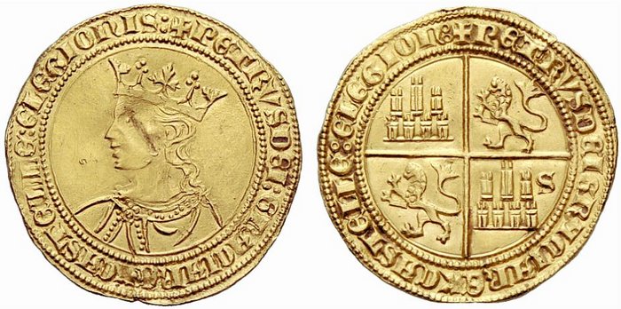 Tipo 10. Dobla de oro con el busto del Rey Pedro I de a 35 maravedís