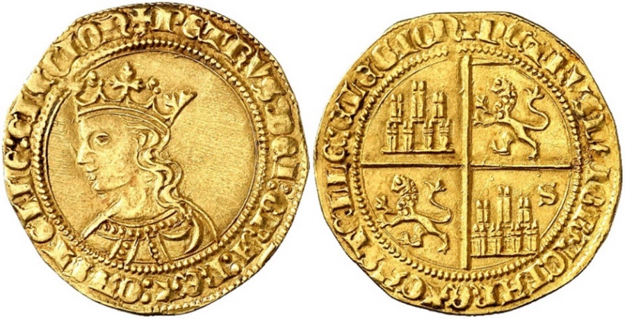 Tipo 10. Dobla de oro con el busto del Rey Pedro I de a 35 maravedís