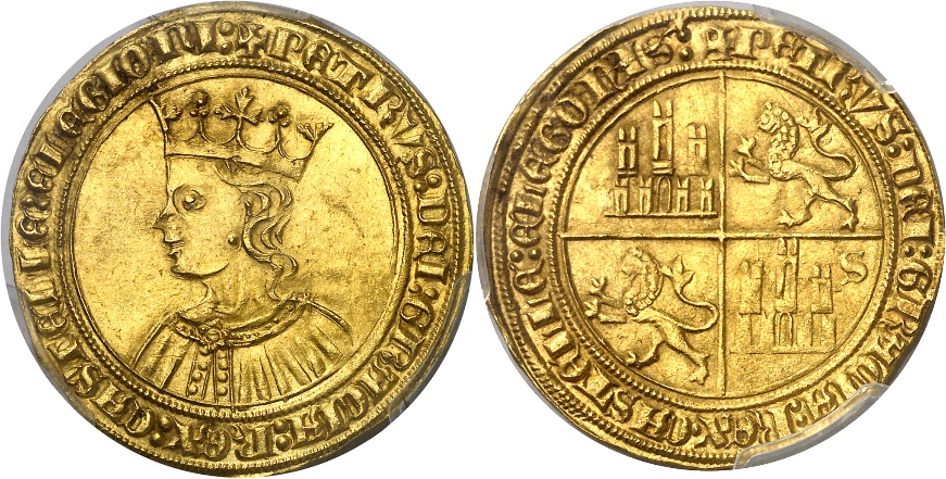 Tipo 10. Dobla de oro con el busto del Rey Pedro I de a 35 maravedís