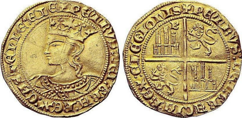 Tipo 10. Dobla de oro con el busto del Rey Pedro I de a 35 maravedís