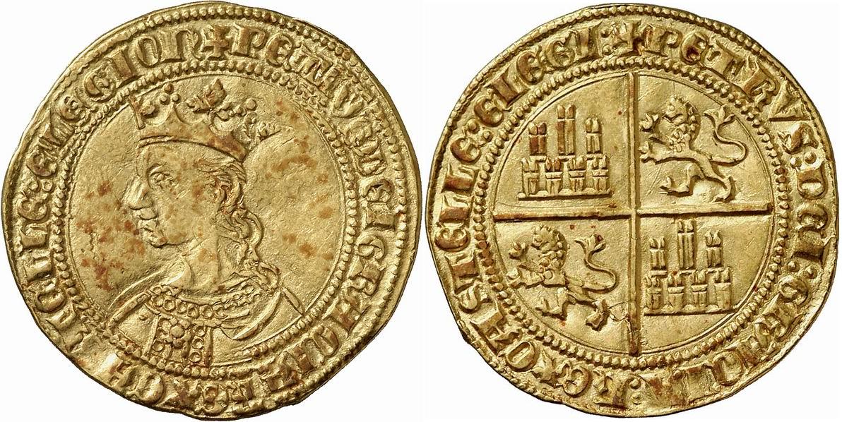 Tipo 10. Dobla de oro con el busto del Rey Pedro I de a 35 maravedís