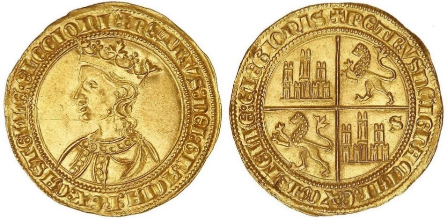 Tipo 10. Dobla de oro con el busto del Rey Pedro I de a 35 maravedís