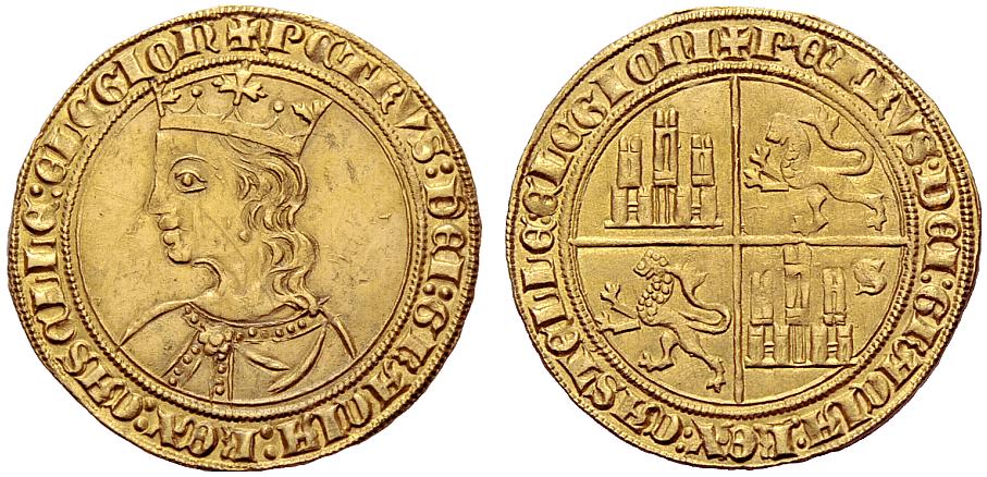Tipo 10. Dobla de oro con el busto del Rey Pedro I de a 35 maravedís
