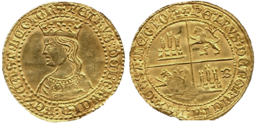 Tipo 10. Dobla de oro con el busto del Rey Pedro I de a 35 maravedís