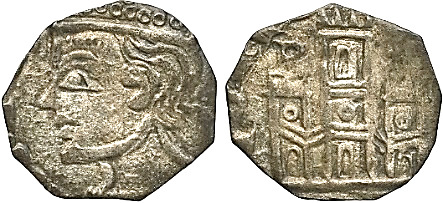 Tipo 2. Dinero Coronado de perfil y sin gráfilas, del Rey Alfonso de Castilla y León
