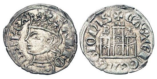 Tipo 2. Dinero Coronado de perfil y sin gráfilas, del Rey Alfonso de Castilla y León