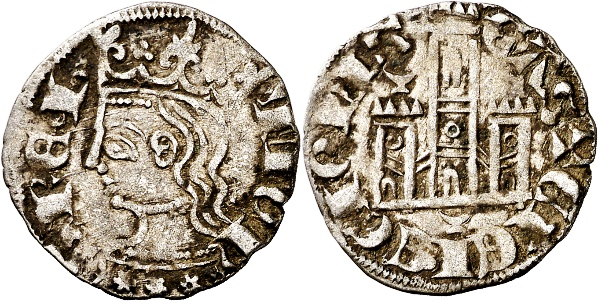 Tipo 2. Dinero Coronado de perfil y sin gráfilas, del Rey Alfonso de Castilla y León