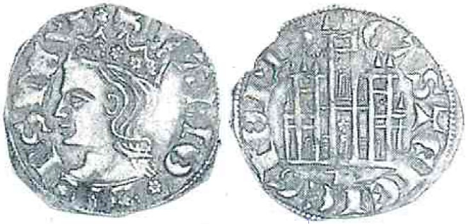 Tipo 2. Dinero Coronado de perfil y sin gráfilas, del Rey Alfonso de Castilla y León