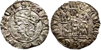 Tipo 25. Cornado de las Cortes de Toro de 1373, con busto de rey de frente y castillo, con o sin gráfilas