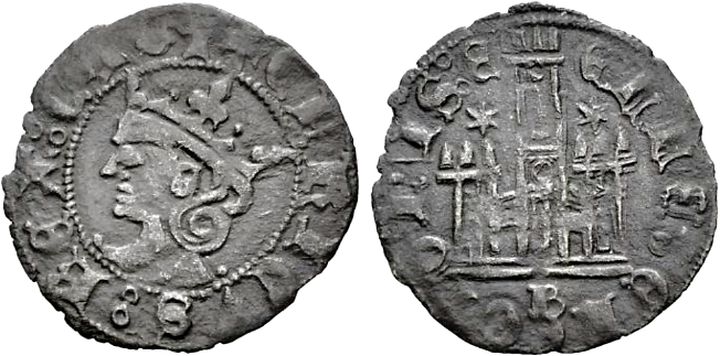 Tipo 25. Cornado de las Cortes de Toro de 1373, con busto de rey de frente y castillo, con o sin gráfilas